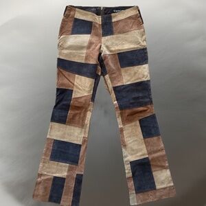 MISDEMEANOR Women's 7/8 Brown Beige Black Leather Patchwork Boho Hippie Pants